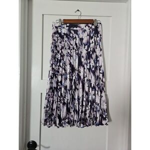 Time and Tru Pleated Midi Skirt Purple Blue Abstract Print Size M (8-10)